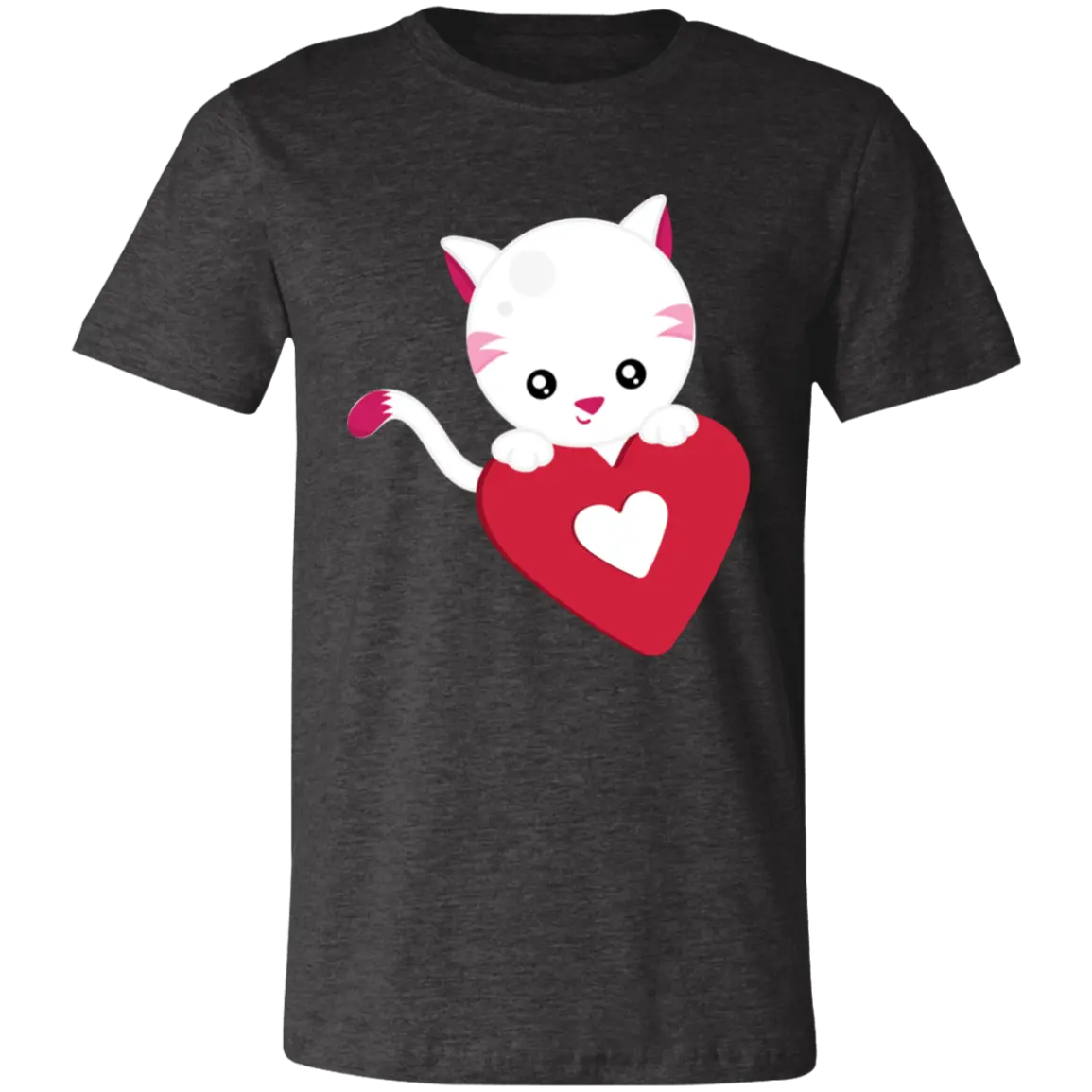 Cat with Heart Jersey Short-Sleeve T-Shirt - T-Shirts Dark Grey Heather / S Real Domain Streetwear Real Domain Streetwear