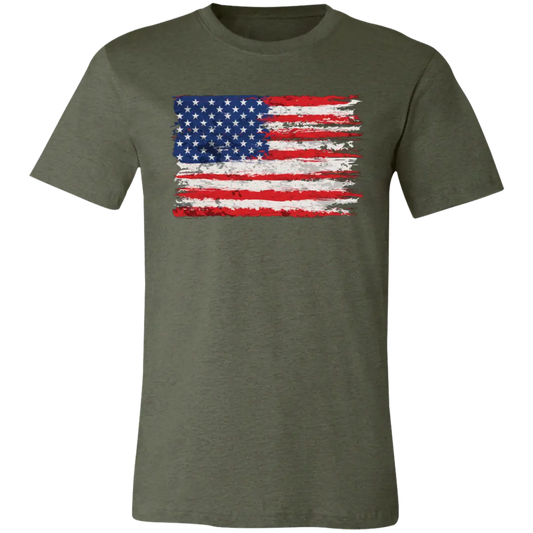 Tattered American Flag Jersey Short-Sleeve T-Shirt - T-Shirts Heather Military Green / M Real Domain Streetwear Real Domain Streetwear