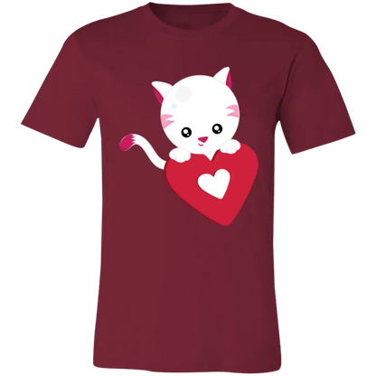 Cat with Heart Jersey Short-Sleeve T-Shirt - T-Shirts Cardinal / S Real Domain Streetwear Real Domain Streetwear