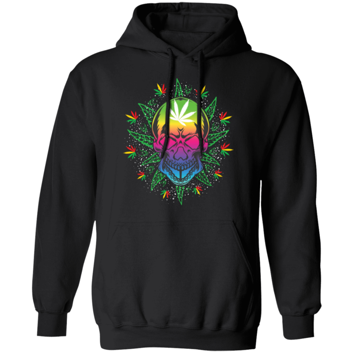 Pot Leaf Sunburst Skull Pullover Hoodie - Hoodies Black / M Real Domain Streetwear Real Domain Streetwear