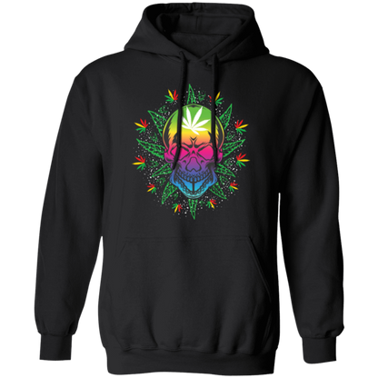 Pot Leaf Sunburst Skull Pullover Hoodie - Hoodies Black / M Real Domain Streetwear Real Domain Streetwear