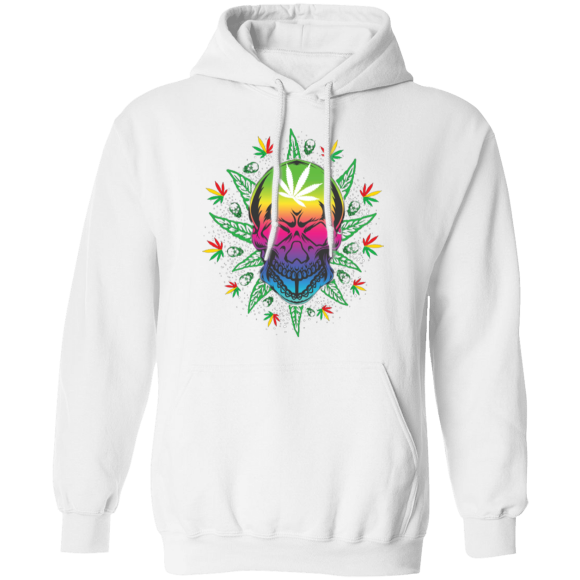 Pot Leaf Sunburst Skull Pullover Hoodie - Hoodies White / M Real Domain Streetwear Real Domain Streetwear