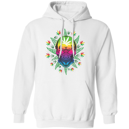 Pot Leaf Sunburst Skull Pullover Hoodie - Hoodies White / M Real Domain Streetwear Real Domain Streetwear
