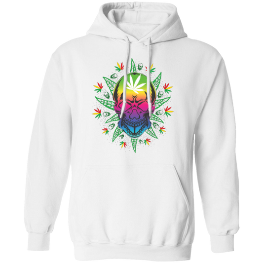 Pot Leaf Sunburst Skull Pullover Hoodie - Hoodies White / M Real Domain Streetwear Real Domain Streetwear