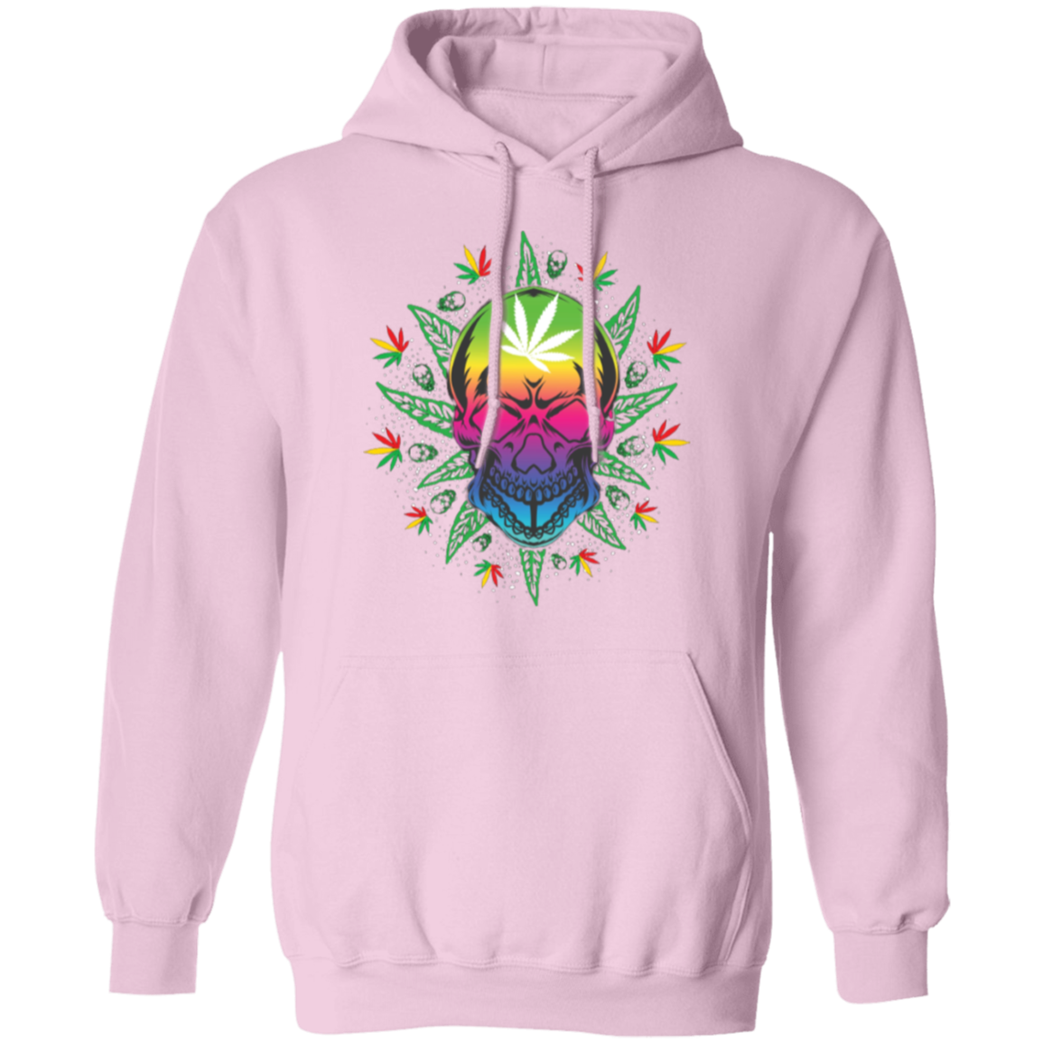 Pot Leaf Sunburst Skull Pullover Hoodie - Hoodies Light Pink / M Real Domain Streetwear Real Domain Streetwear