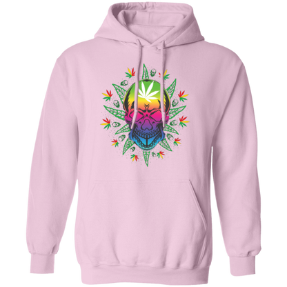 Pot Leaf Sunburst Skull Pullover Hoodie - Hoodies Light Pink / M Real Domain Streetwear Real Domain Streetwear