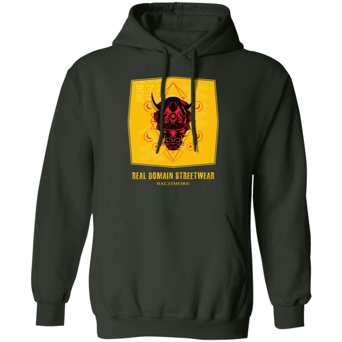 Hannya Mask Style Pullover Hoodie - Hoodies Forest Green / M Real Domain Streetwear Real Domain Streetwear