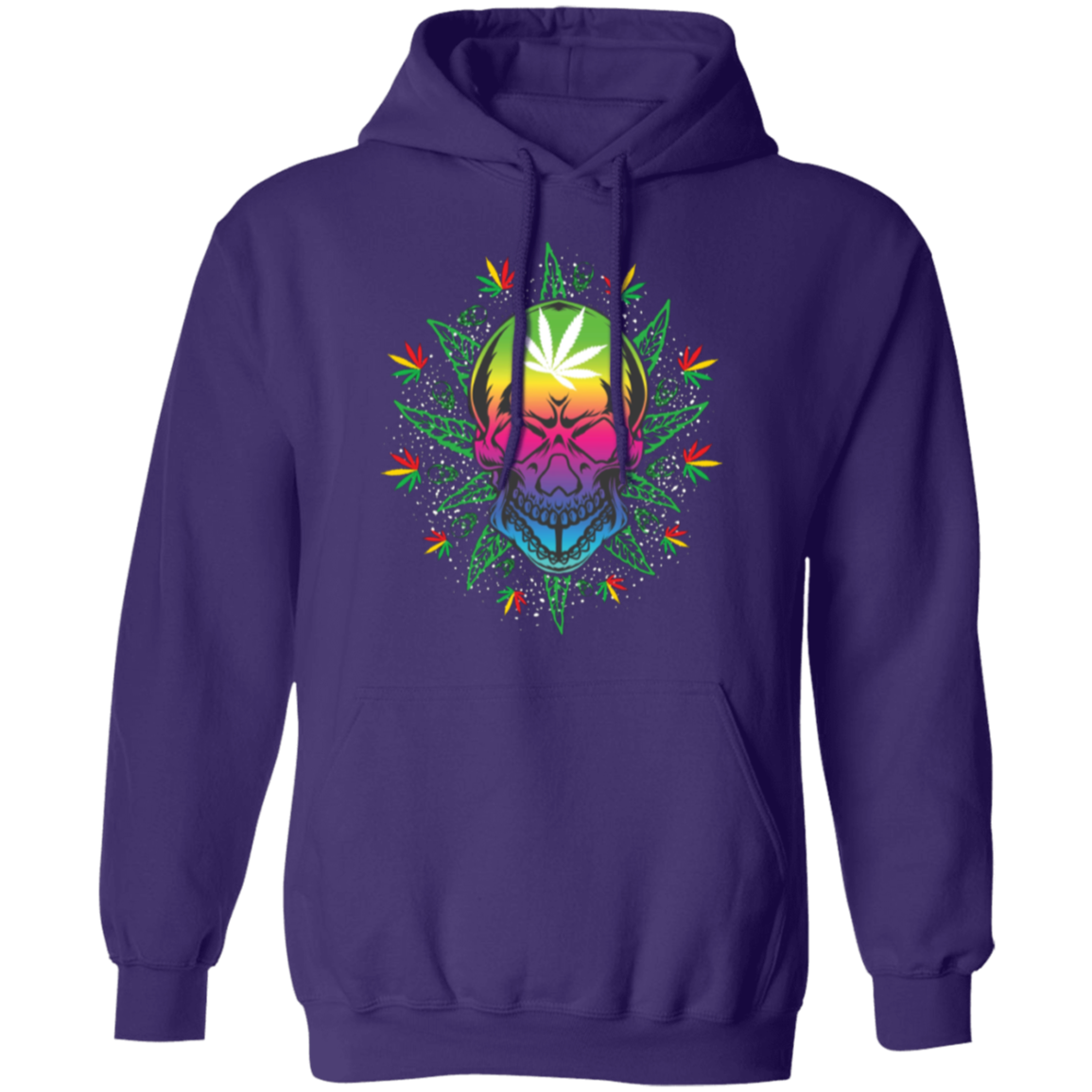 Pot Leaf Sunburst Skull Pullover Hoodie - Hoodies Purple / M Real Domain Streetwear Real Domain Streetwear