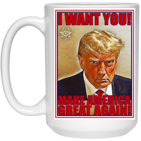 Trump I Want You/AMERICAN BADA$$ 15oz White Mug - Coffee Mug White / One Size Real Domain Streetwear Real Domain Streetwear
