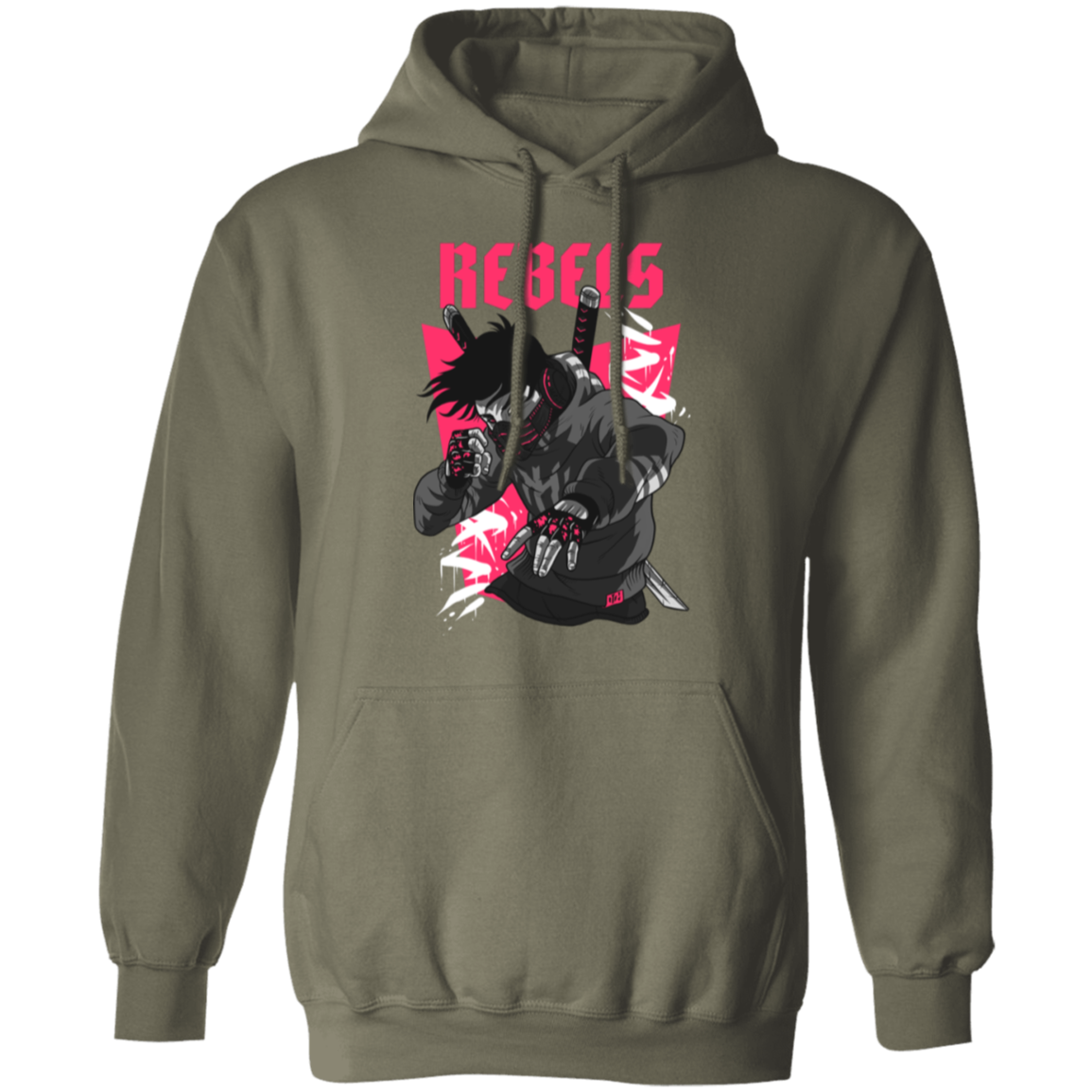 Rebels Manga Style Pullover Hoodie - Hoodies Military Green / S Real Domain Streetwear Real Domain Streetwear