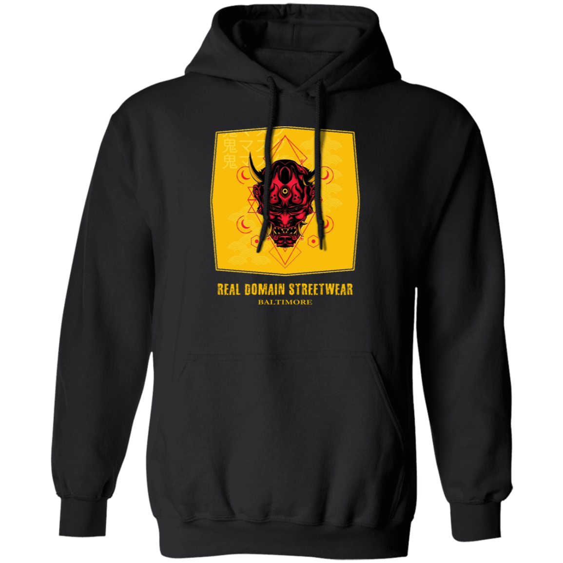 Real Domain Streetwear Hannya Mask Style Pullover Hoodie: Unleash Your Inner Gamer and Skater!