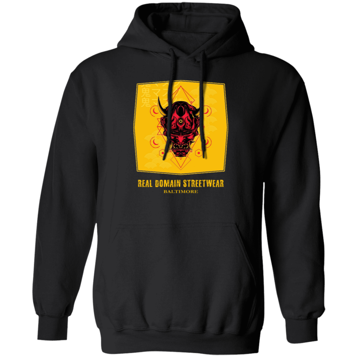Hannya Mask Style Pullover Hoodie - Hoodies Black / M Real Domain Streetwear Real Domain Streetwear