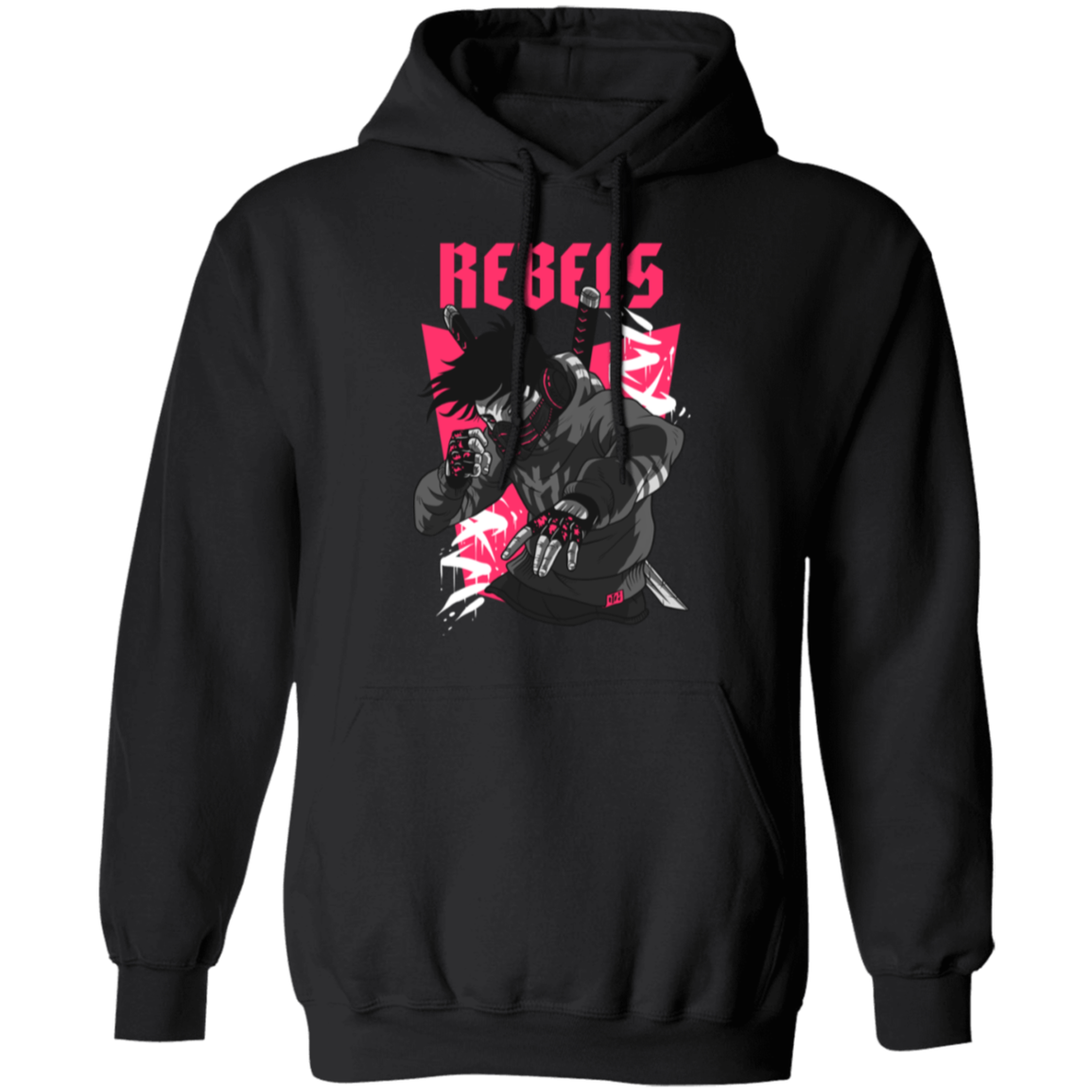 Rebels Manga Style Pullover Hoodie - Hoodies Black / S Real Domain Streetwear Real Domain Streetwear