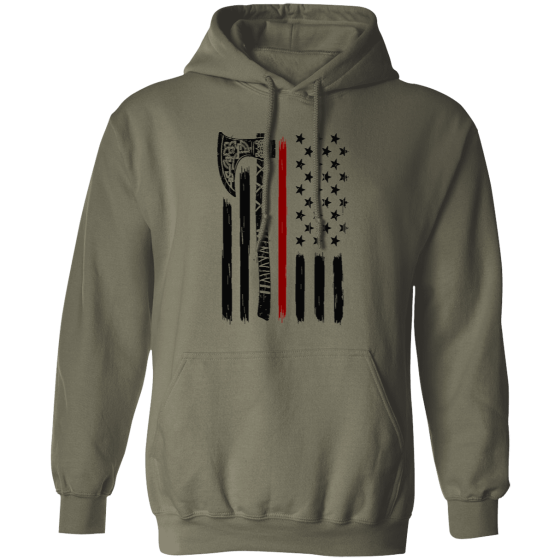 Viking Axe American Flag Pullover Hoodie - Hoodies Military Green / M Real Domain Streetwear Real Domain Streetwear