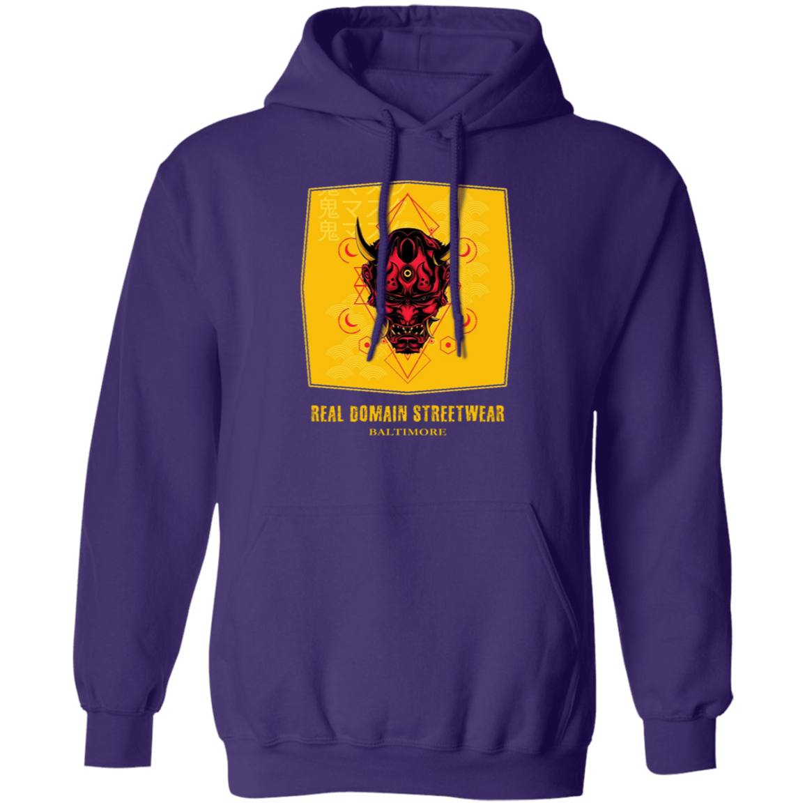 Hannya Mask Style Pullover Hoodie - Hoodies Purple / M Real Domain Streetwear Real Domain Streetwear