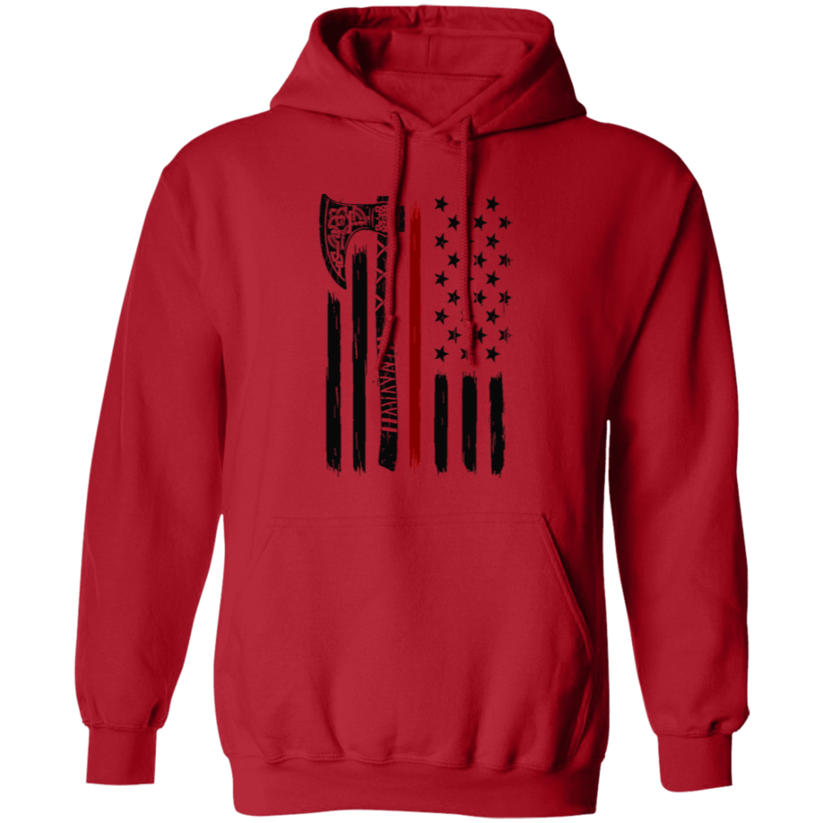 Viking Axe American Flag Pullover Hoodie - Hoodies Red / M Real Domain Streetwear Real Domain Streetwear
