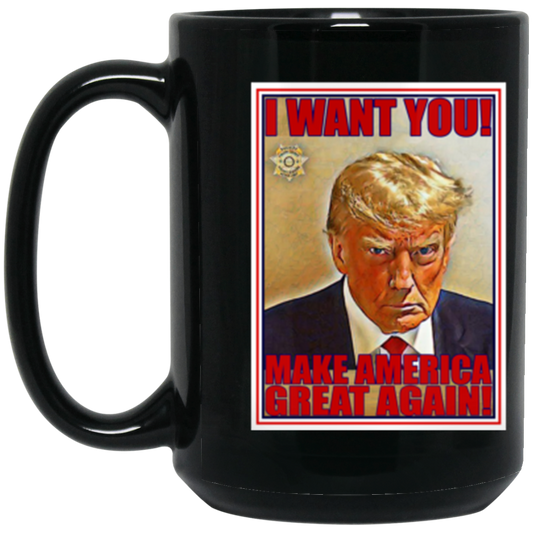 Trump I Want You/AMERICAN BADA$$ 15oz White Mug - Coffee Mug Black / One Size Real Domain Streetwear Real Domain Streetwear