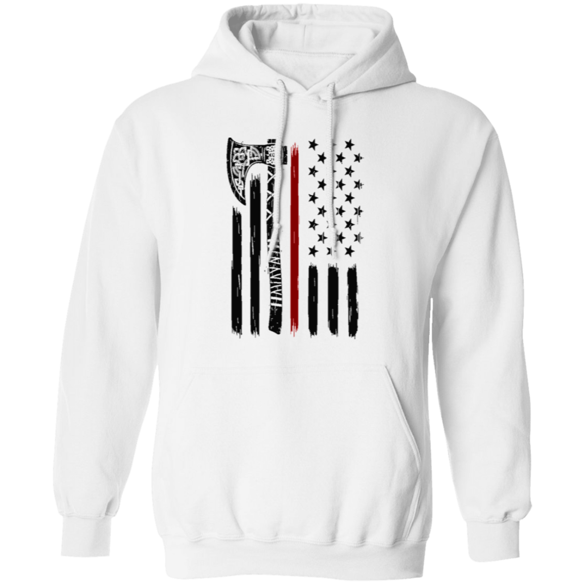 Viking Axe American Flag Pullover Hoodie - Hoodies White / M Real Domain Streetwear Real Domain Streetwear