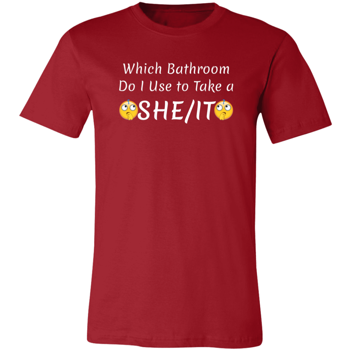 Which Bathroom... Jersey Short-Sleeve T-Shirt - T-Shirts Canvas Red / X-Small Real Domain Streetwear Real Domain Streetwear