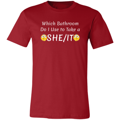 Which Bathroom... Jersey Short-Sleeve T-Shirt - T-Shirts Canvas Red / X-Small Real Domain Streetwear Real Domain Streetwear