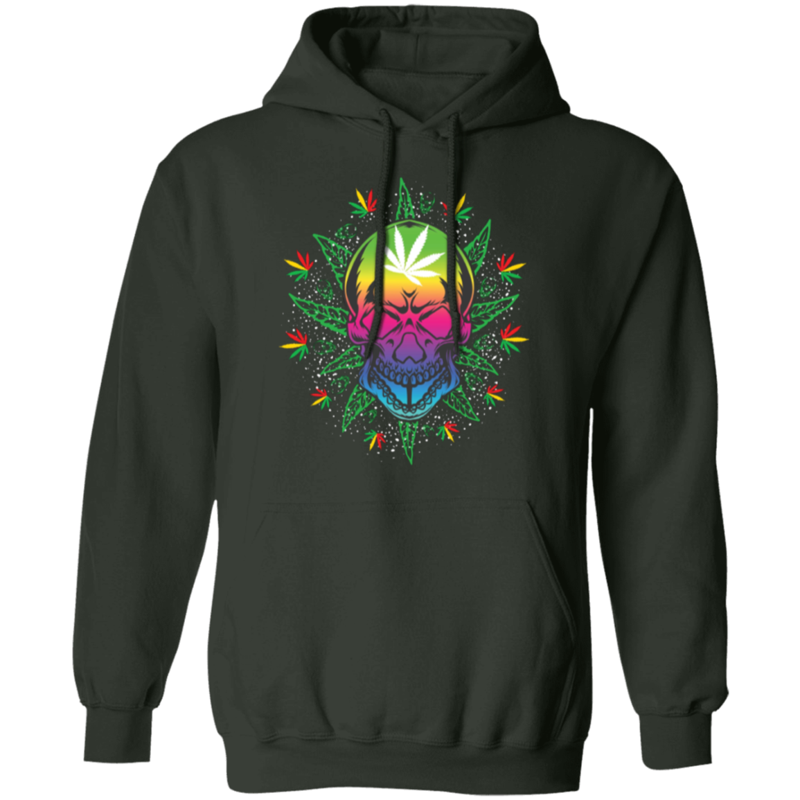 Pot Leaf Sunburst Skull Pullover Hoodie - Hoodies Forest Green / M Real Domain Streetwear Real Domain Streetwear