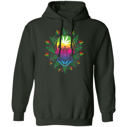 Pot Leaf Sunburst Skull Pullover Hoodie - Hoodies Forest Green / M Real Domain Streetwear Real Domain Streetwear