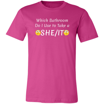 Which Bathroom... Jersey Short-Sleeve T-Shirt - T-Shirts Berry / X-Small Real Domain Streetwear Real Domain Streetwear