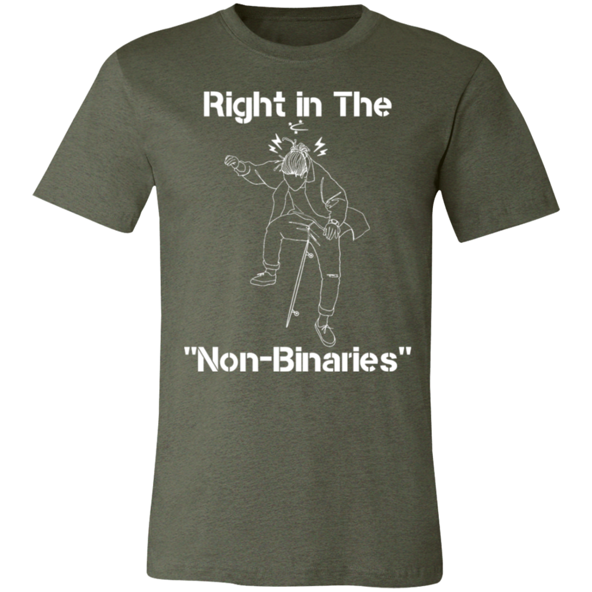 Right in the "Non-Binaries" Jersey Short-Sleeve T-Shirt - T-Shirts Heather Military Green / S Real Domain Streetwear Real Domain Streetwear