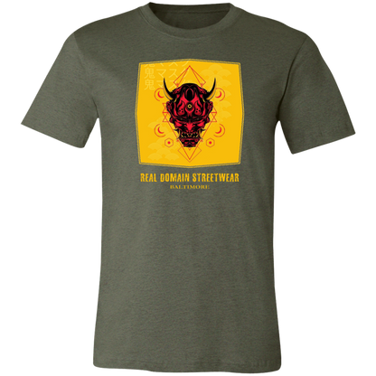 Hannya Mask Style Jersey Short-Sleeve T-Shirt - T-Shirts Heather Military Green / M Real Domain Streetwear Real Domain Streetwear