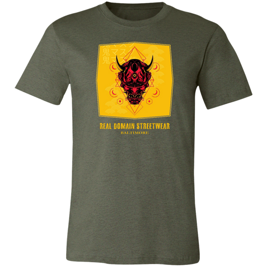 Hannya Mask Style Jersey Short-Sleeve T-Shirt - T-Shirts Heather Military Green / M Real Domain Streetwear Real Domain Streetwear