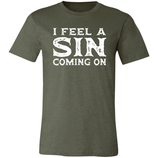 I Feel a SIN Coming On Jersey Short-Sleeve T-Shirt - T-Shirts Heather Military Green / S Real Domain Streetwear Real Domain Streetwear