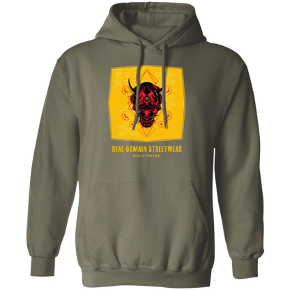 Hannya Mask Style Pullover Hoodie - Hoodies Military Green / M Real Domain Streetwear Real Domain Streetwear