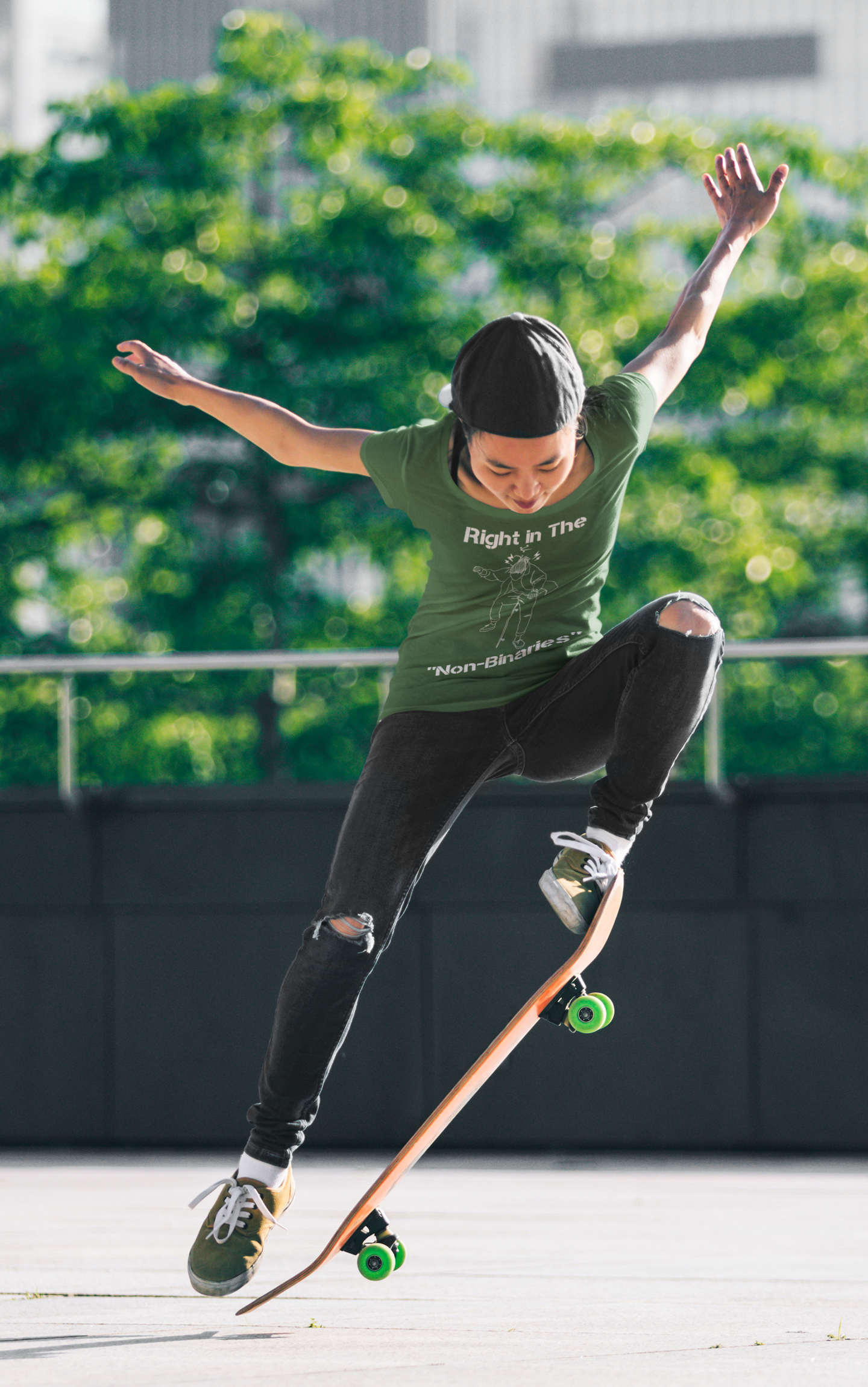 Right in the "Non-Binaries" Jersey Short-Sleeve T-Shirt - T-Shirts Heather Military Green / S Real Domain Streetwear Real Domain Streetwear