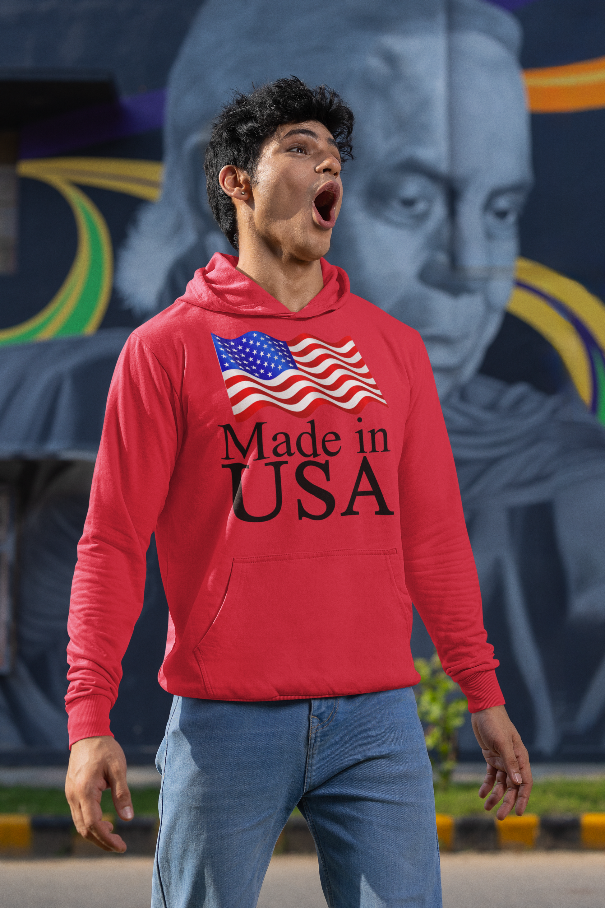 Made in USA American Flag Pullover Hoodie - Hoodies Red / M Real Domain Streetwear Real Domain Streetwear