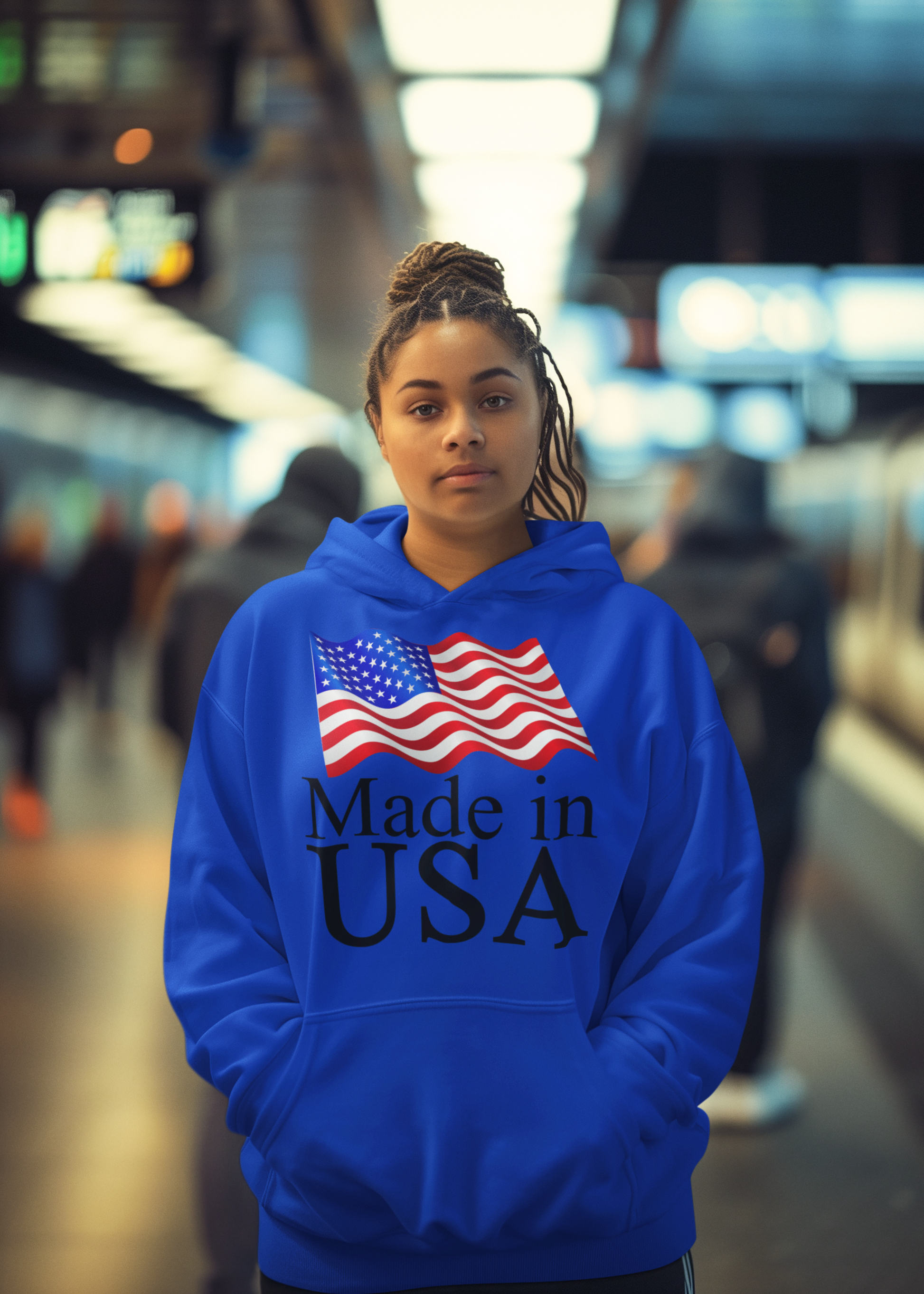 Made in USA American Flag Pullover Hoodie - Hoodies Royal / M Real Domain Streetwear Real Domain Streetwear